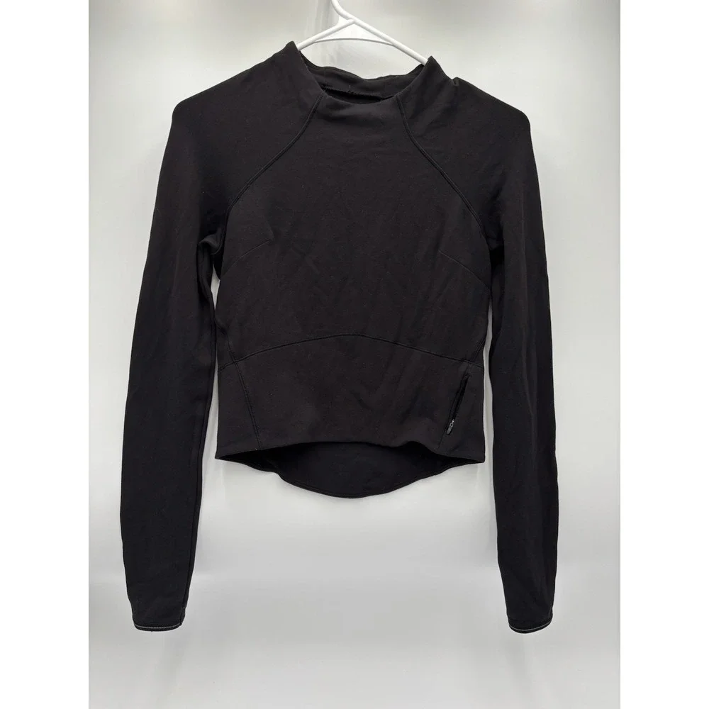Lululemon Hill Valley Mock Neck Pullover Black Size 2 Thumbhole Zip Pocket